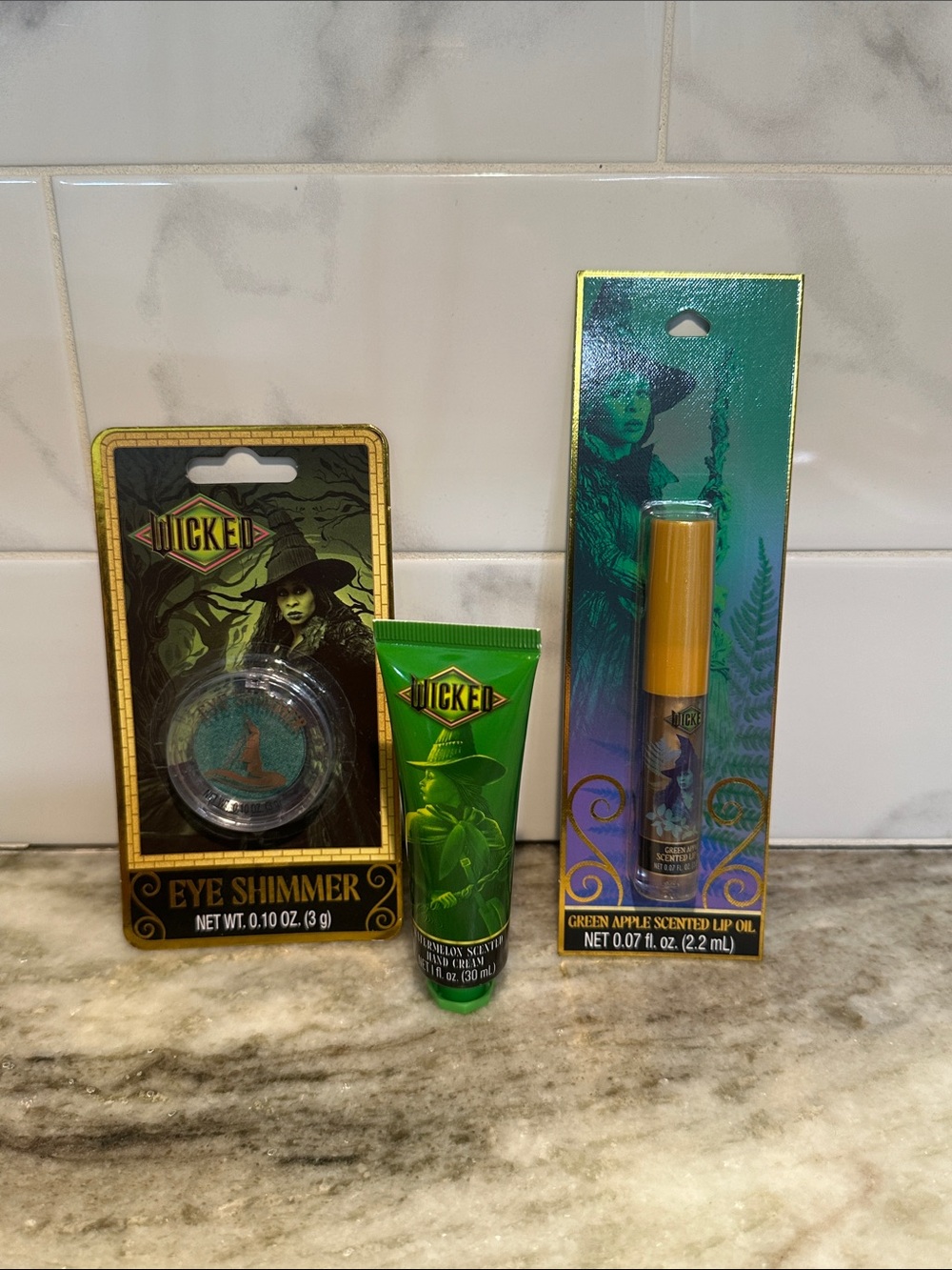 Wicked Elphaba Cosmetics Lot Green Apple Lip Oil Eye Shimmer Scented Hand Cream